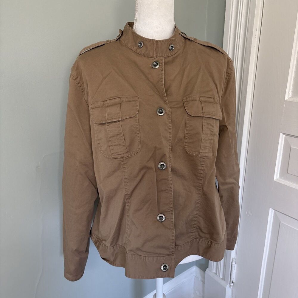 Chico's Khaki Brown Military-Style Button Front Jacket